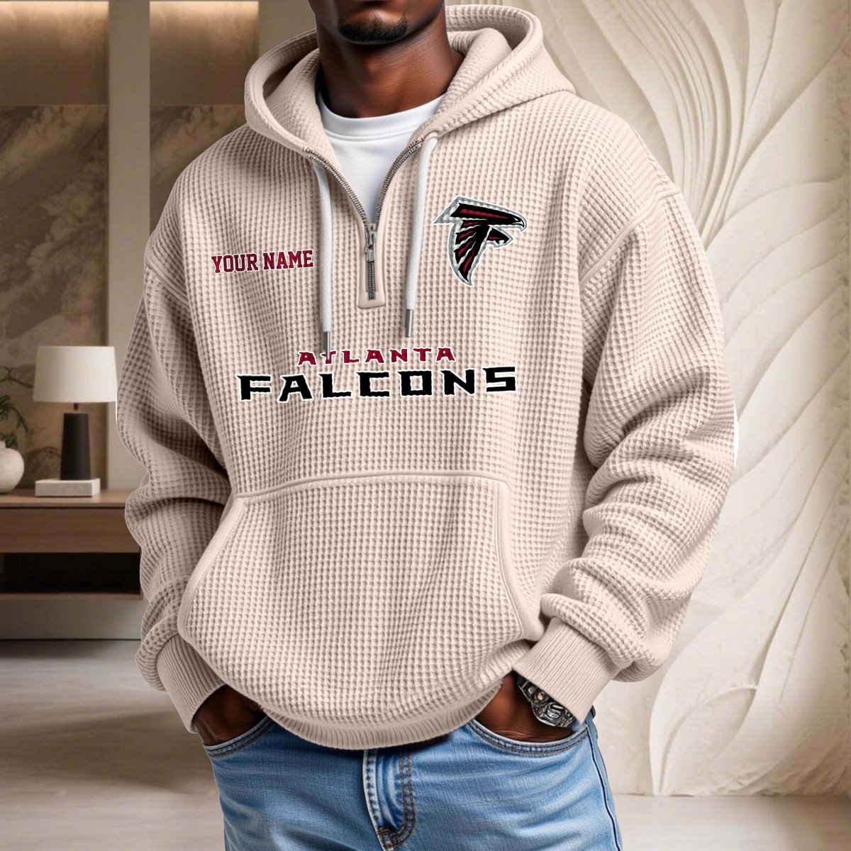 Sweat à capuche en maille gaufrée Atlanta Falcons – Image 5