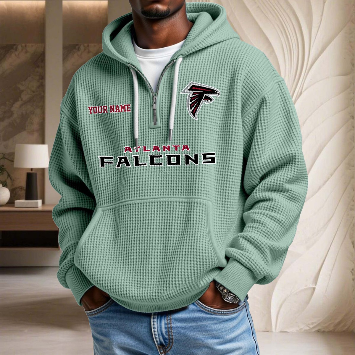 Sweat à capuche en maille gaufrée Atlanta Falcons – Image 8