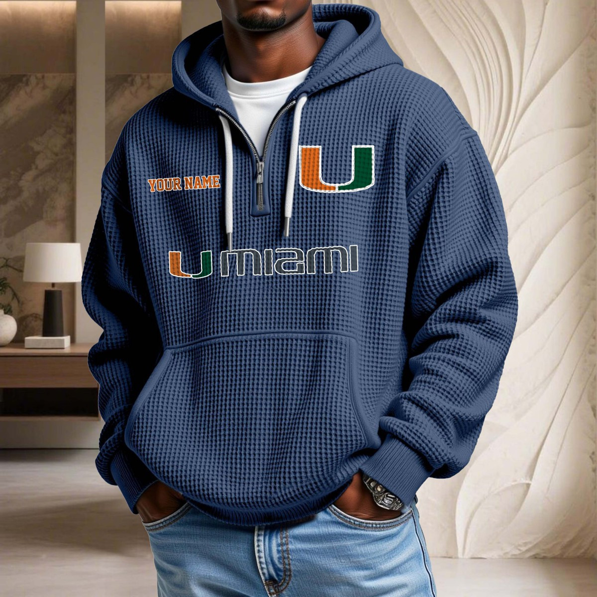 Sweat à capuche en maille gaufrée Miami Hurricanes – Image 4