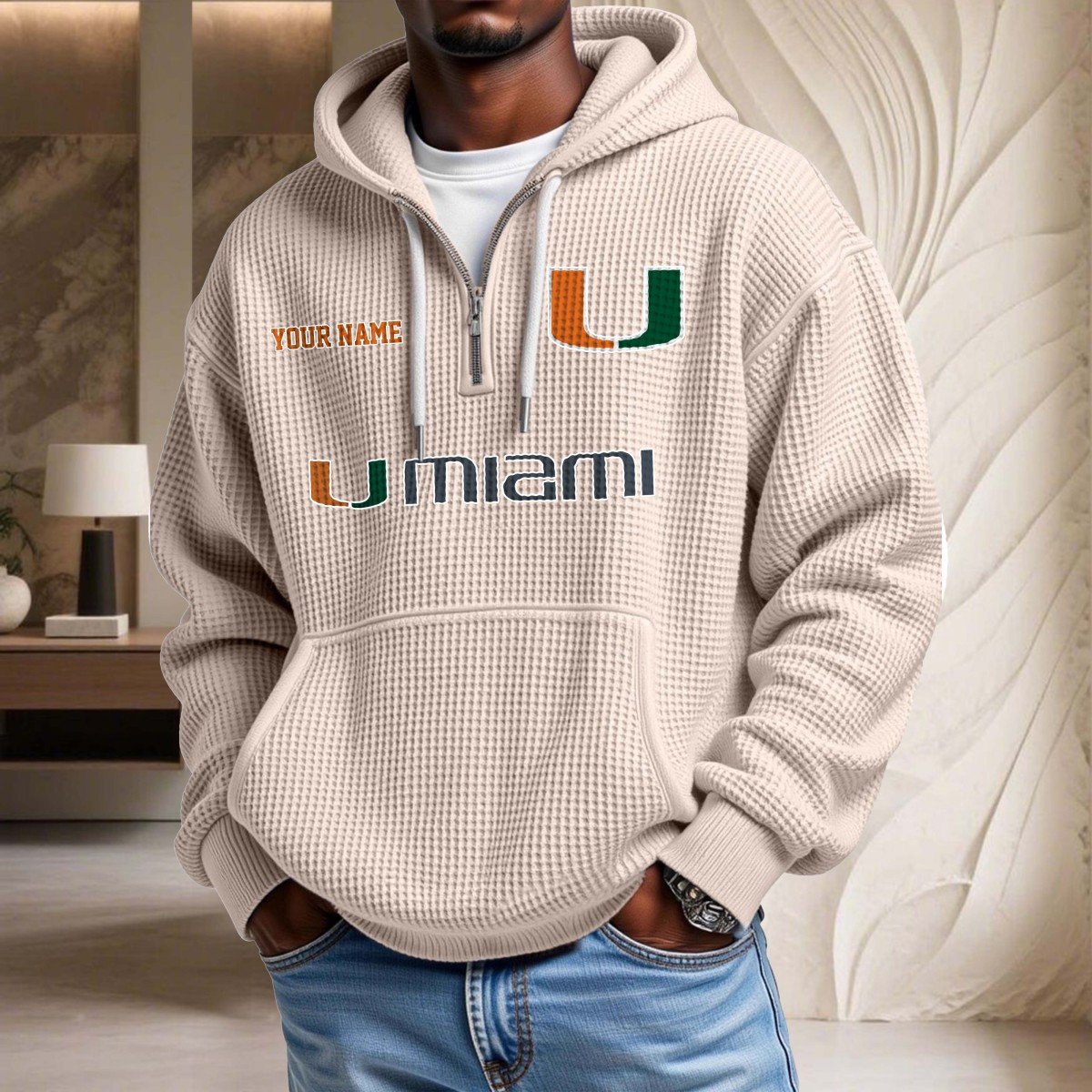 Sweat à capuche en maille gaufrée Miami Hurricanes – Image 5