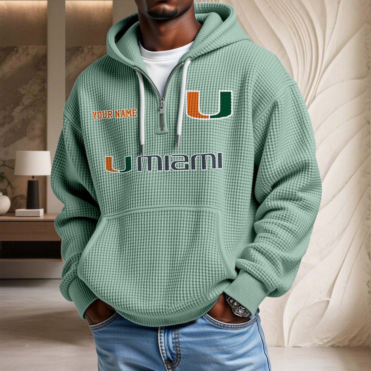 Sweat à capuche en maille gaufrée Miami Hurricanes – Image 8