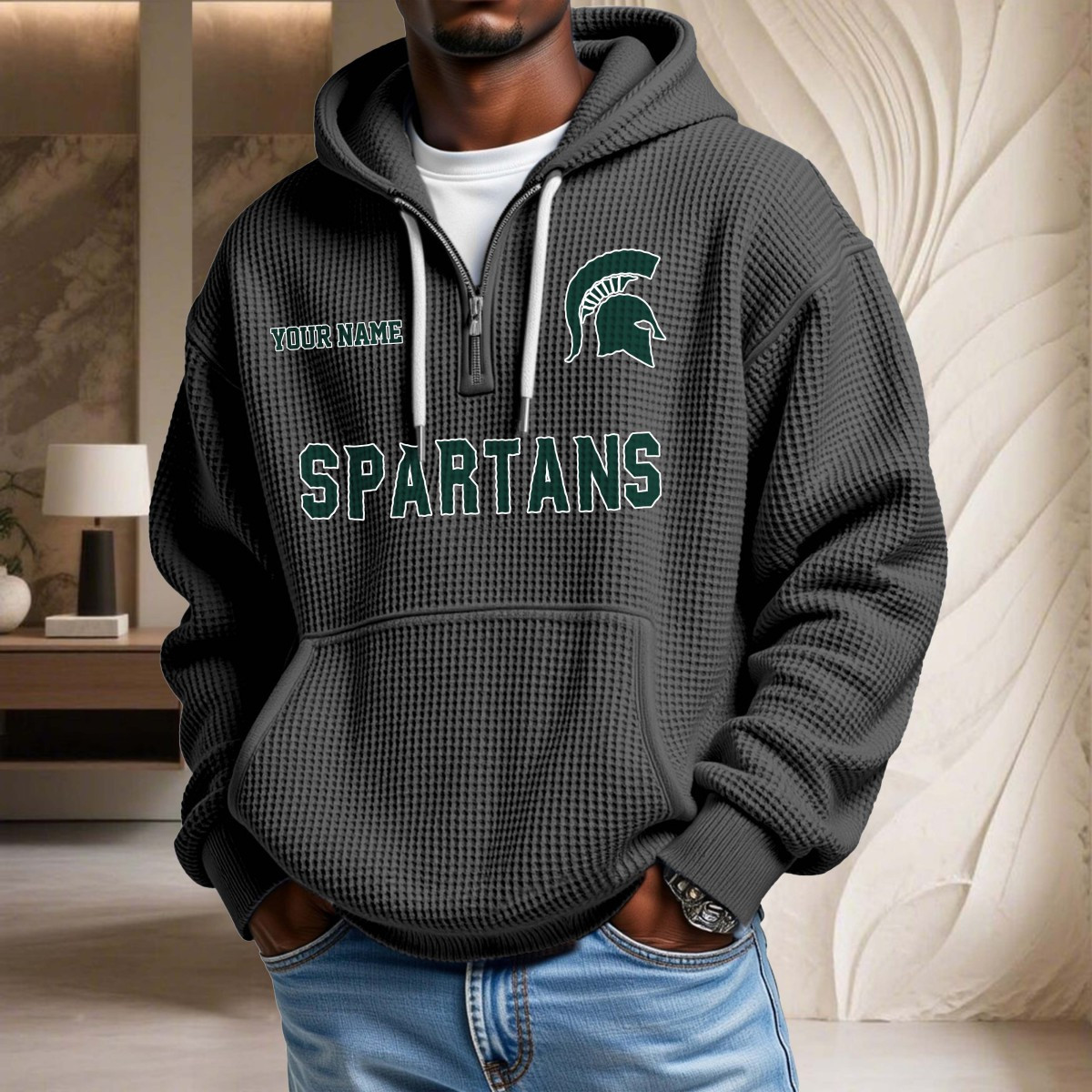 Sweat à capuche en maille gaufrée Michigan State Spartans