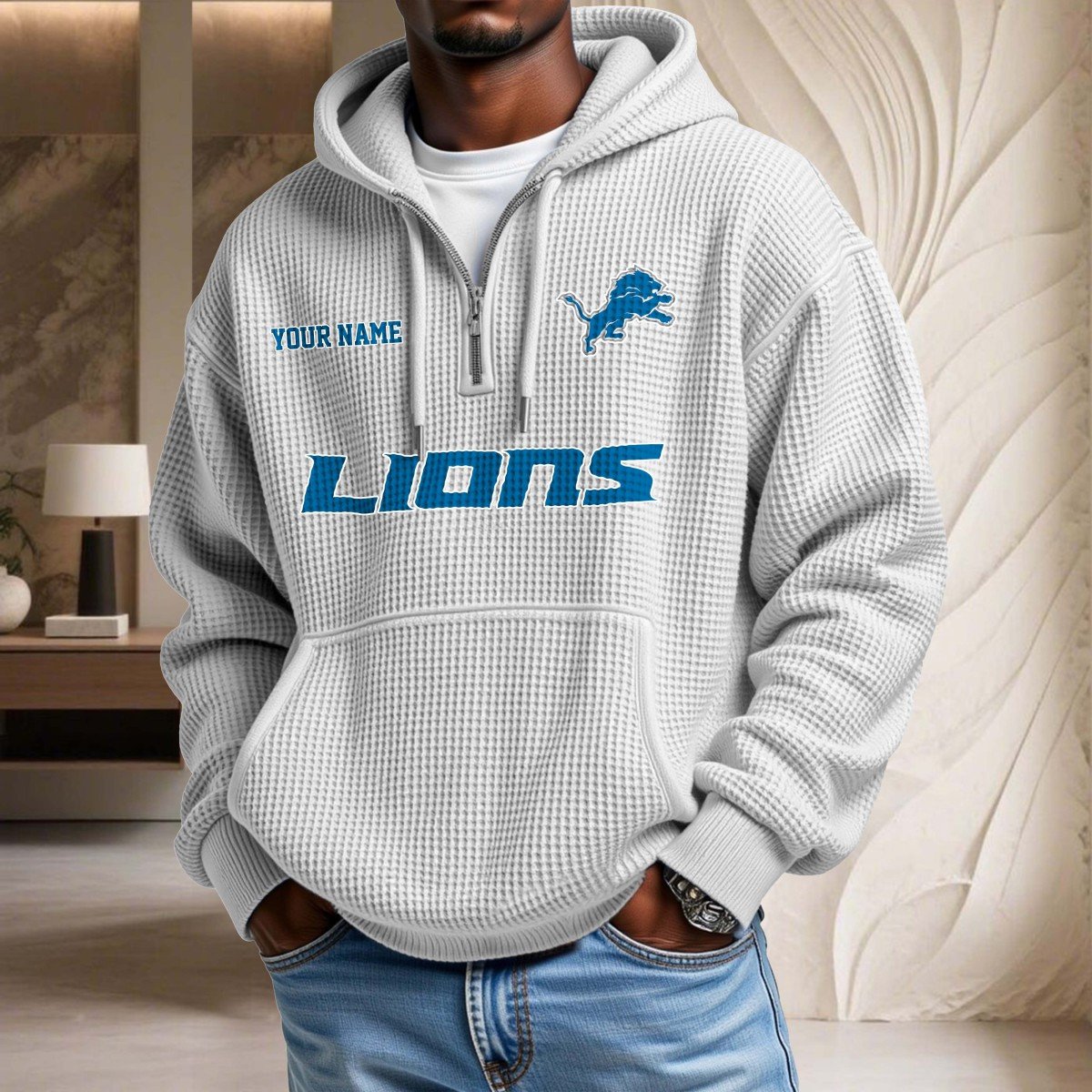 Sweat à capuche en maille gaufrée Detroit Lions – Image 3