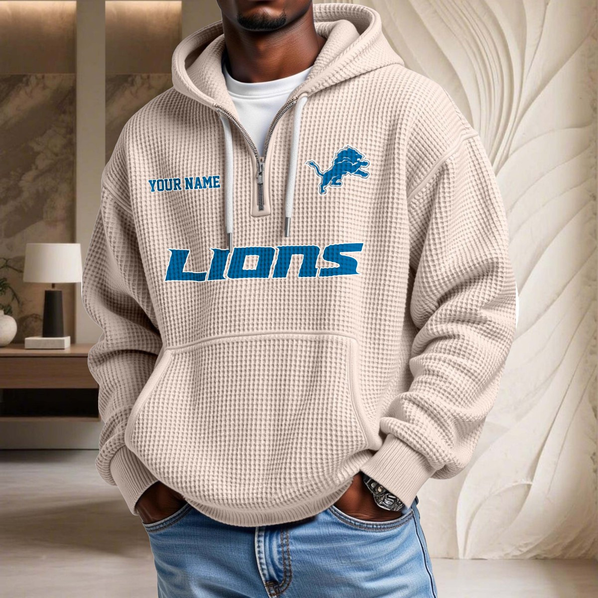 Sweat à capuche en maille gaufrée Detroit Lions – Image 5