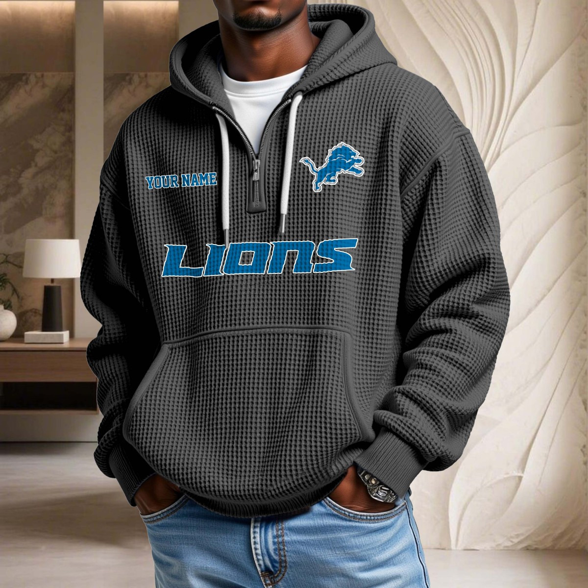 Sweat à capuche en maille gaufrée Detroit Lions – Image 2