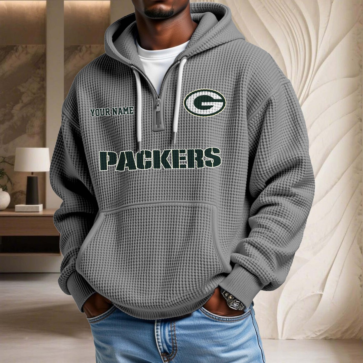 Sweat à capuche en maille gaufrée Green Bay Packers – Image 7