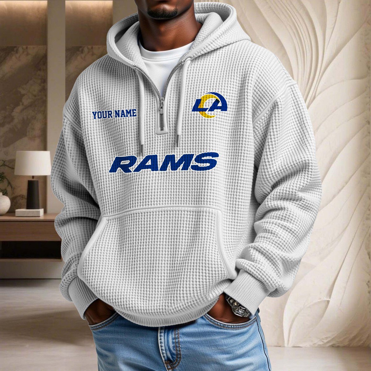 Sweat à capuche en maille gaufrée Los Angeles Rams – Image 3