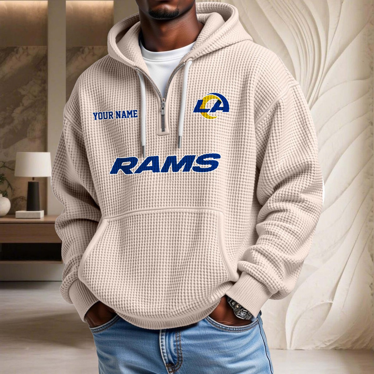Sweat à capuche en maille gaufrée Los Angeles Rams – Image 5
