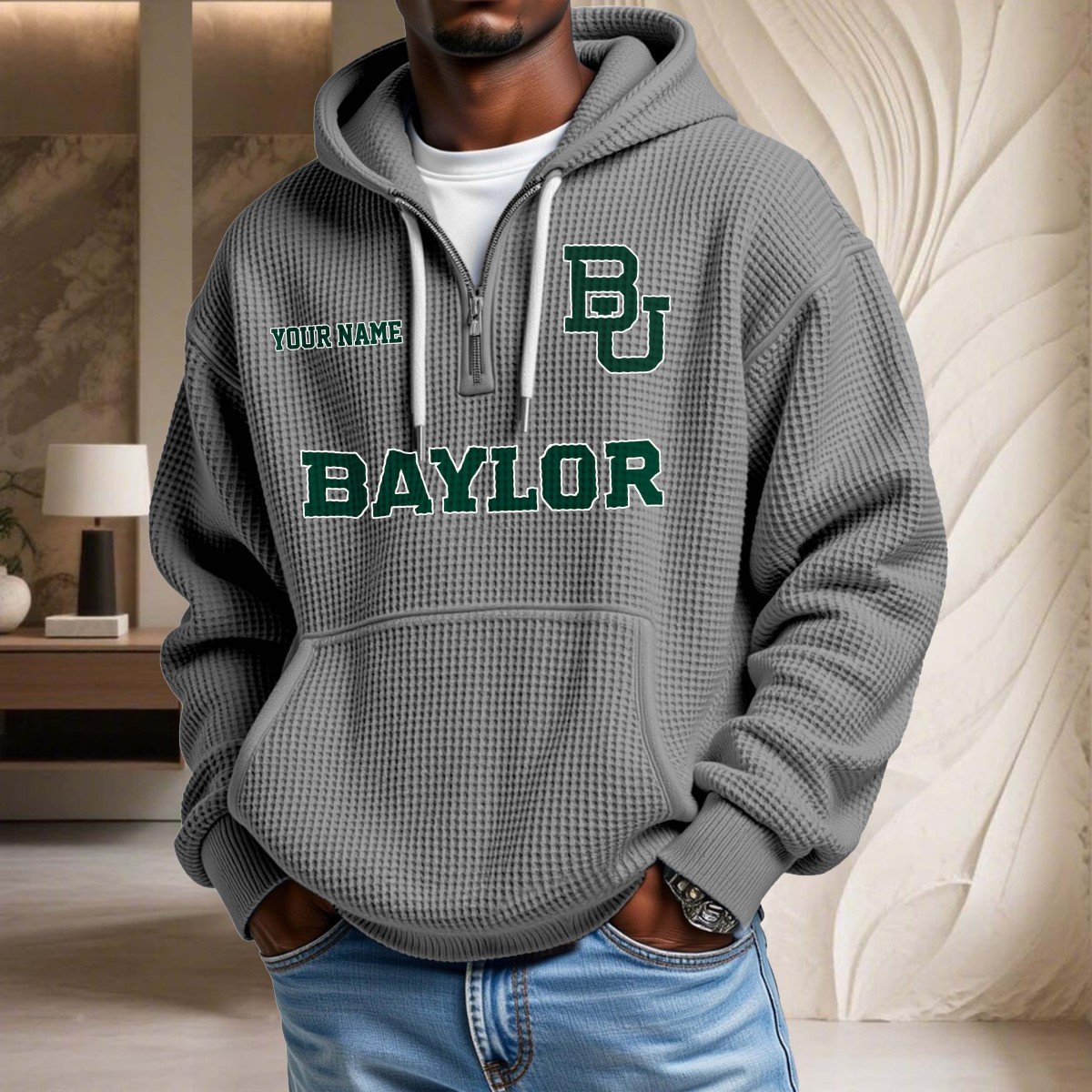 Sweat à capuche en maille gaufrée Baylor Bears – Image 7