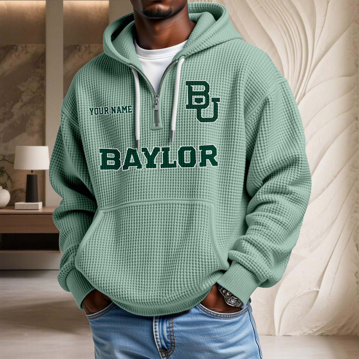 Sweat à capuche en maille gaufrée Baylor Bears – Image 9