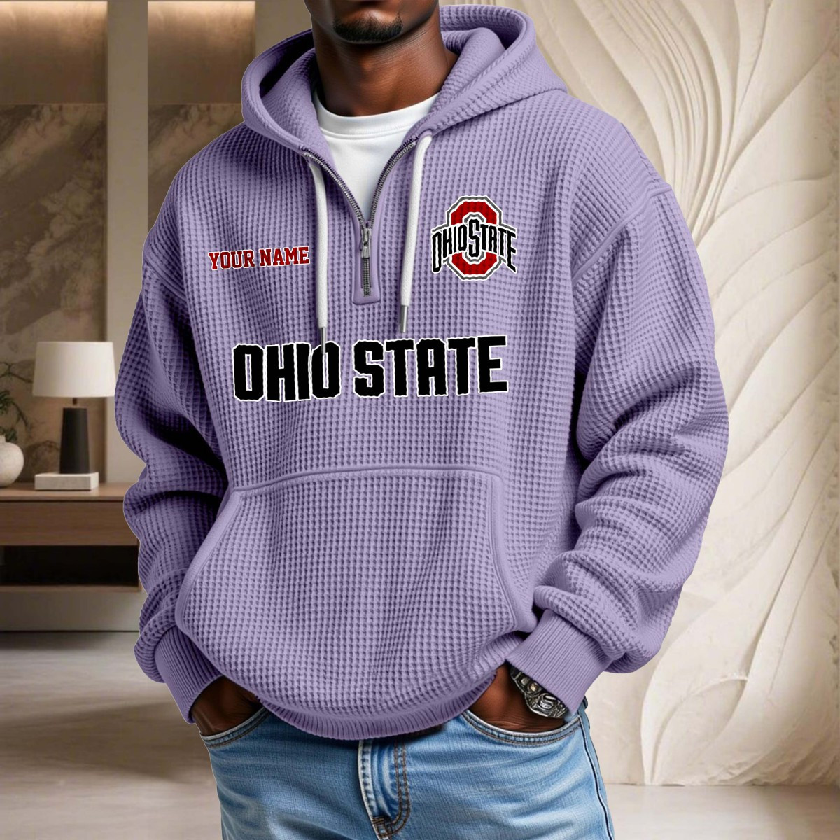 Sweat à capuche en maille gaufrée Ohio State Buckeyes – Image 10