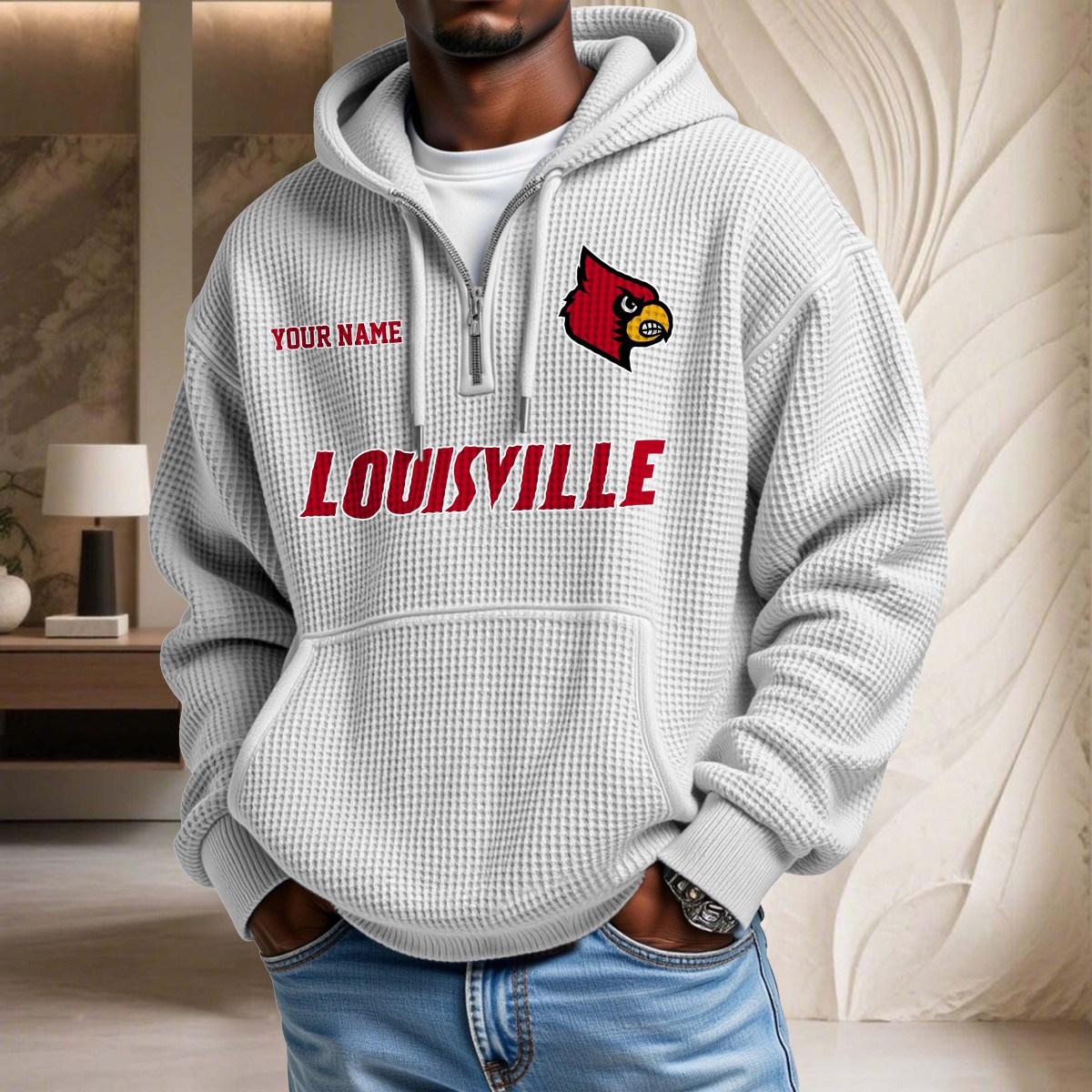 Sweat à capuche en maille gaufrée Louisville Cardinals – Image 3