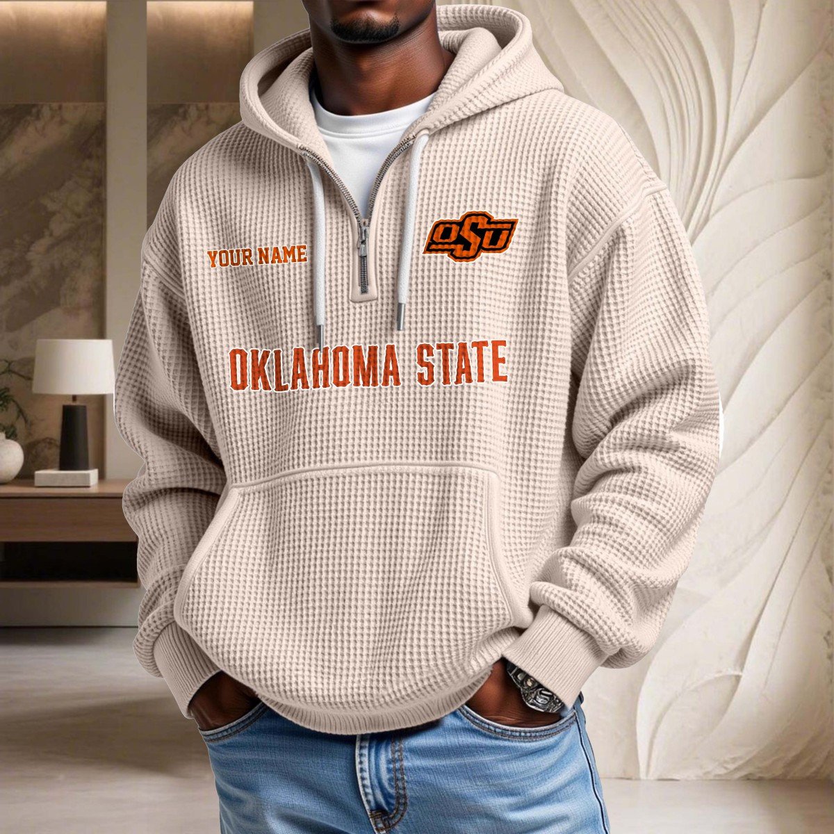 Sweat à capuche en maille gaufrée Oklahoma State Cowboys – Image 5