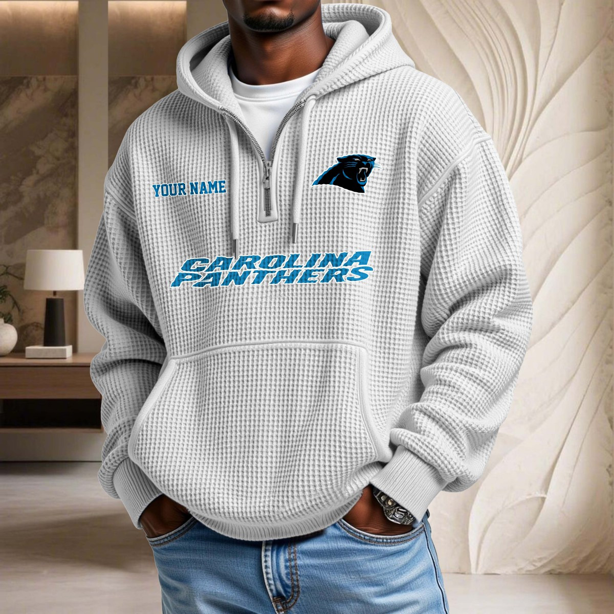 Sweat à capuche en maille gaufrée Carolina Panthers – Image 3