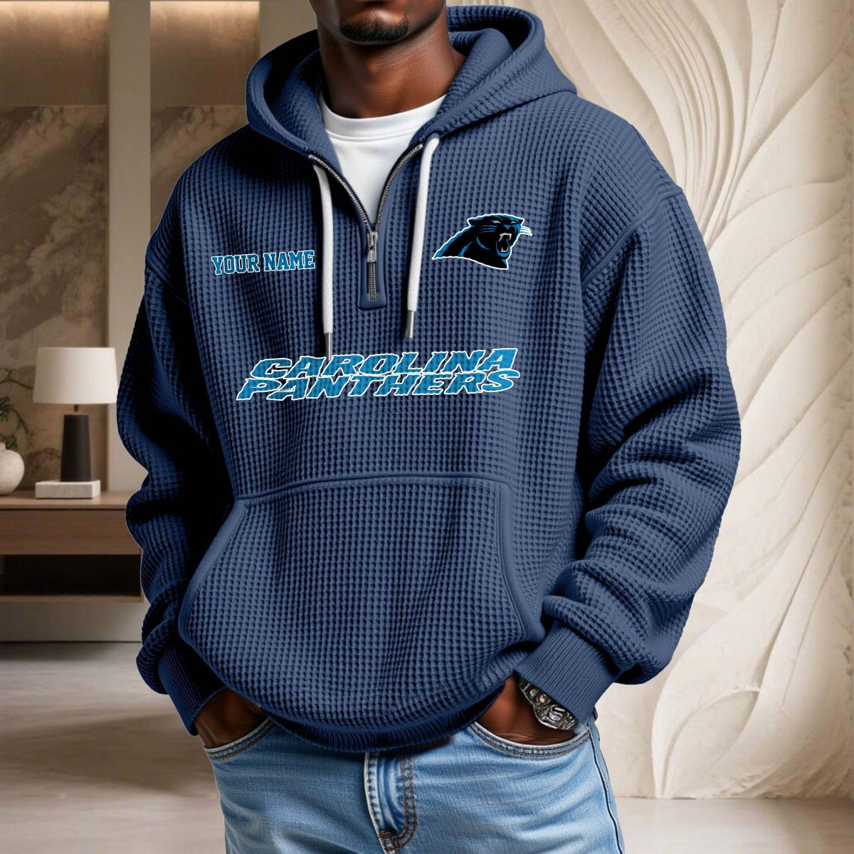 Sweat à capuche en maille gaufrée Carolina Panthers