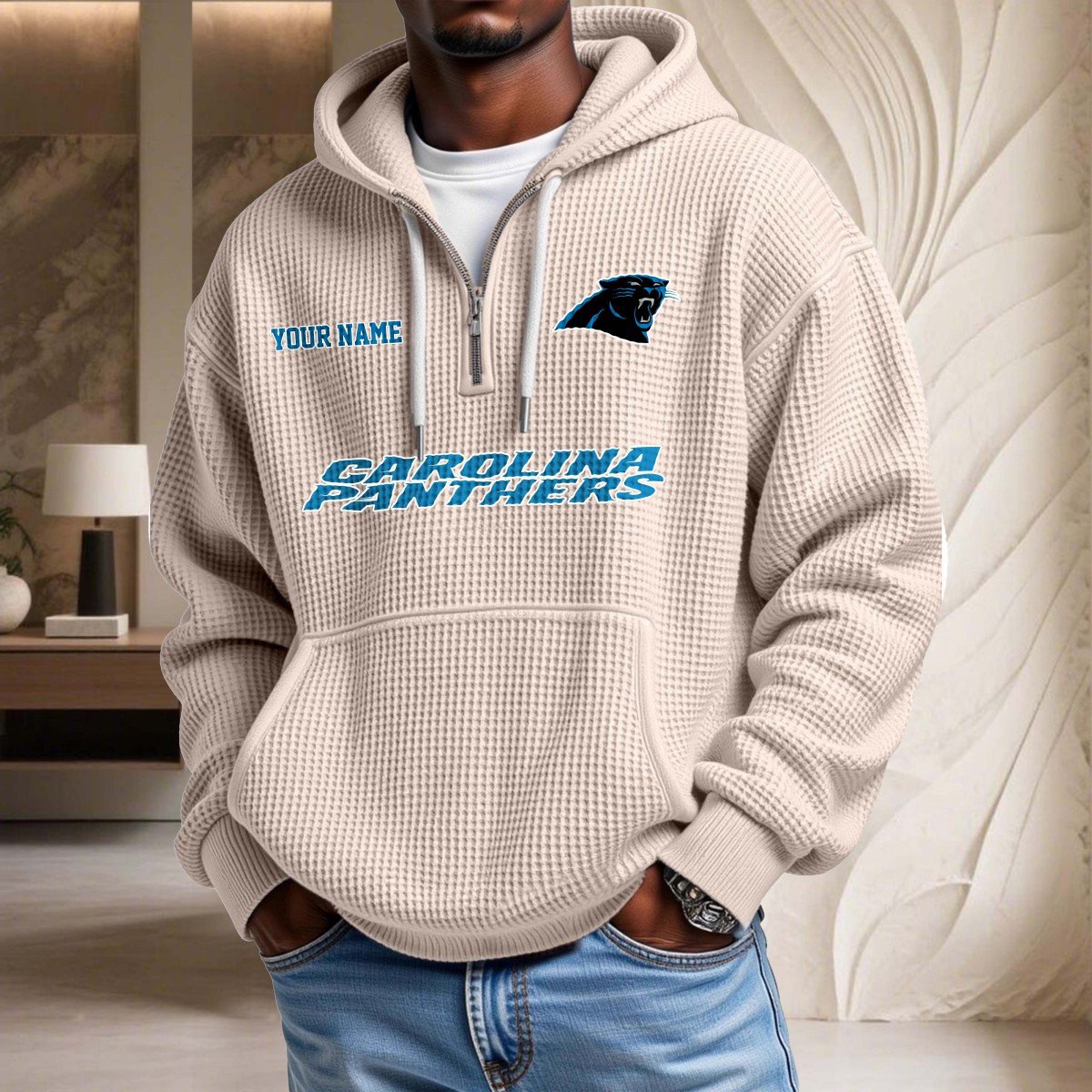 Sweat à capuche en maille gaufrée Carolina Panthers – Image 5