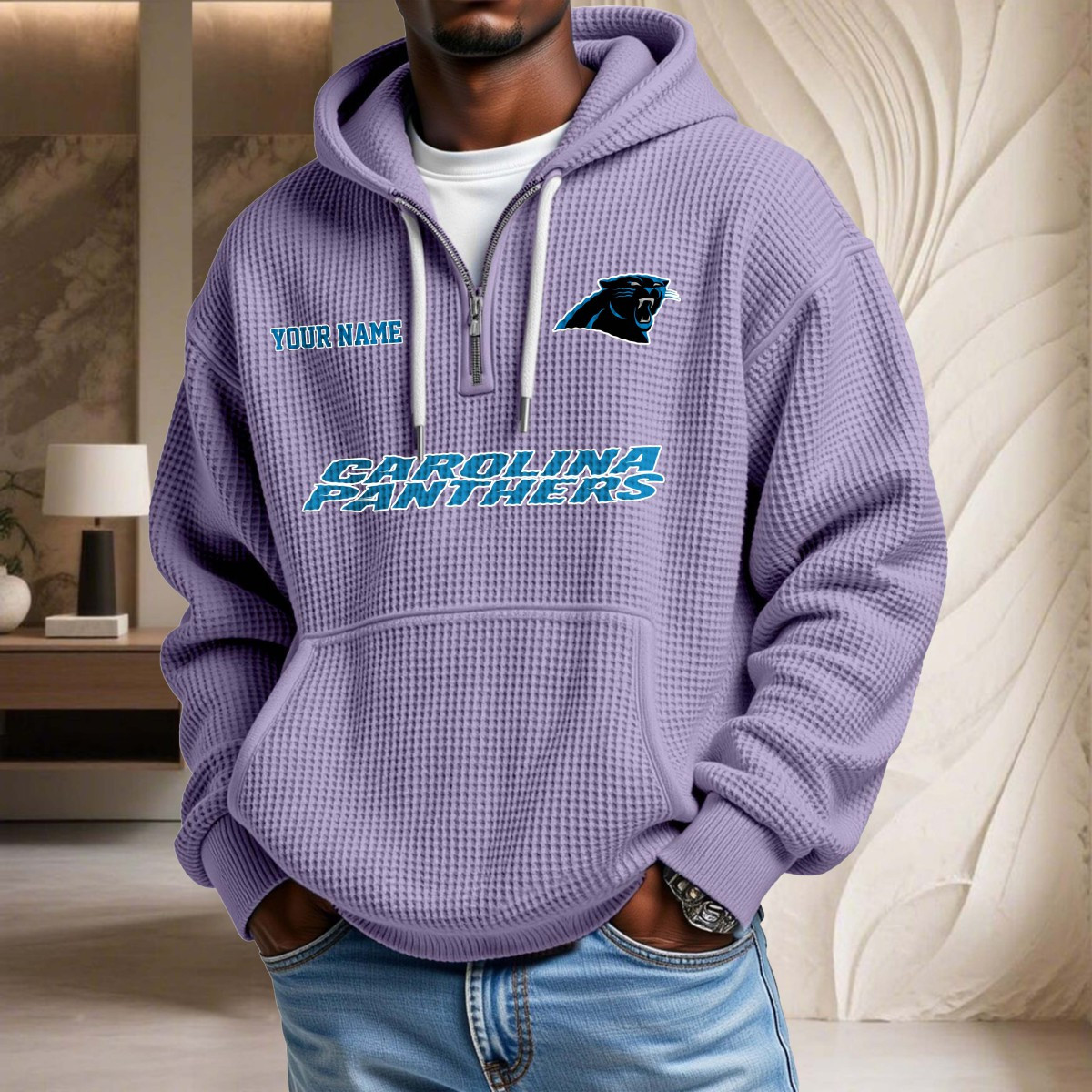 Sweat à capuche en maille gaufrée Carolina Panthers – Image 10