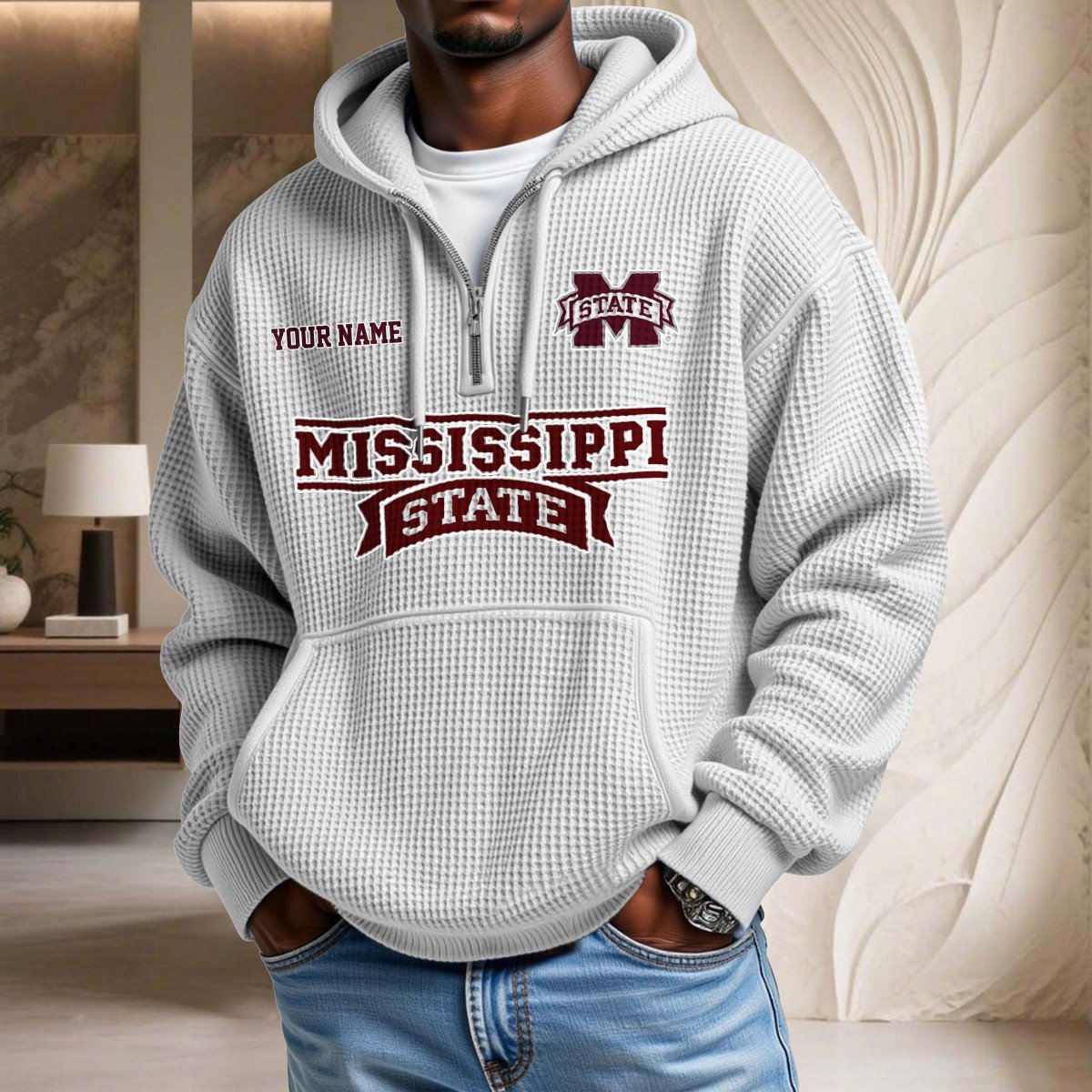 Sweat à capuche en maille gaufrée Mississippi State Bulldogs – Image 3