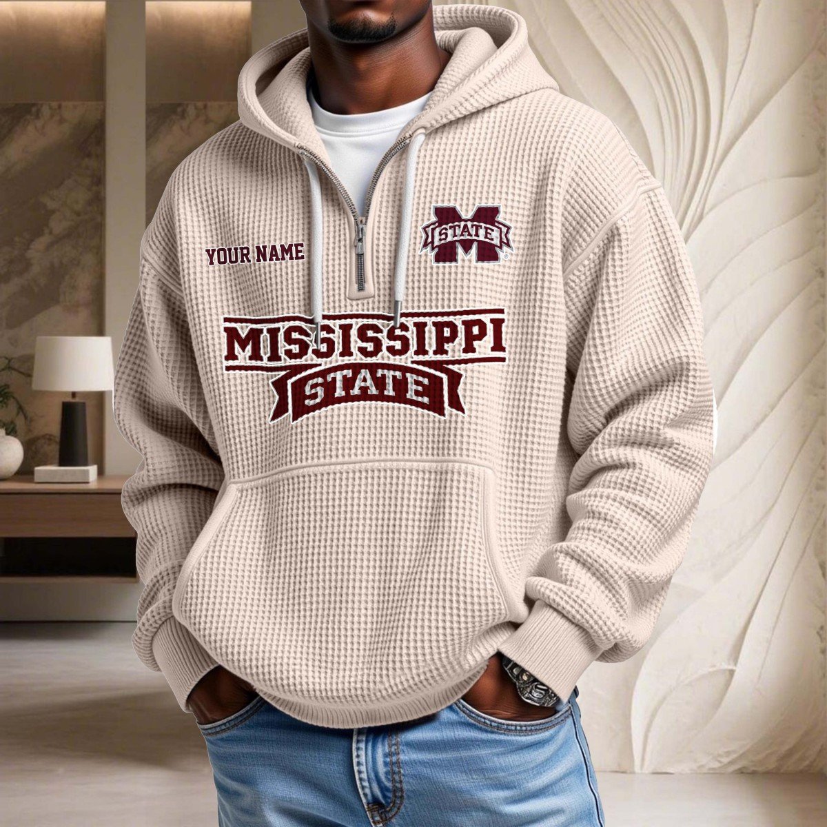 Sweat à capuche en maille gaufrée Mississippi State Bulldogs – Image 5