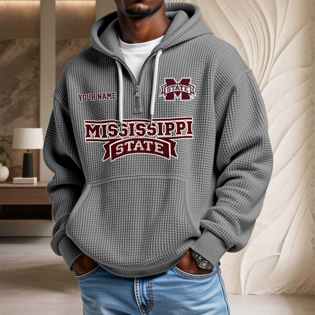 Sweat à capuche en maille gaufrée Mississippi State Bulldogs – Image 6