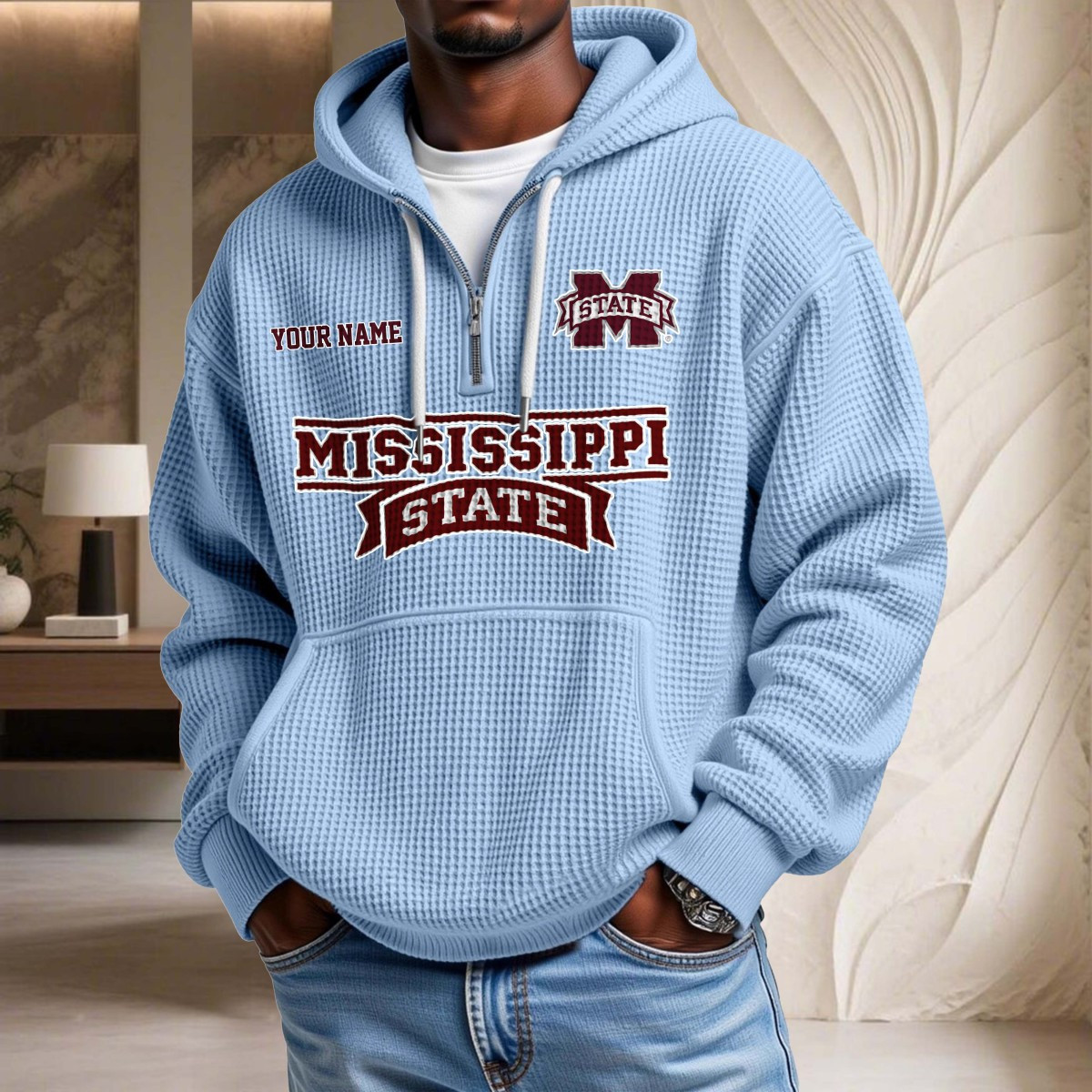 Sweat à capuche en maille gaufrée Mississippi State Bulldogs – Image 7