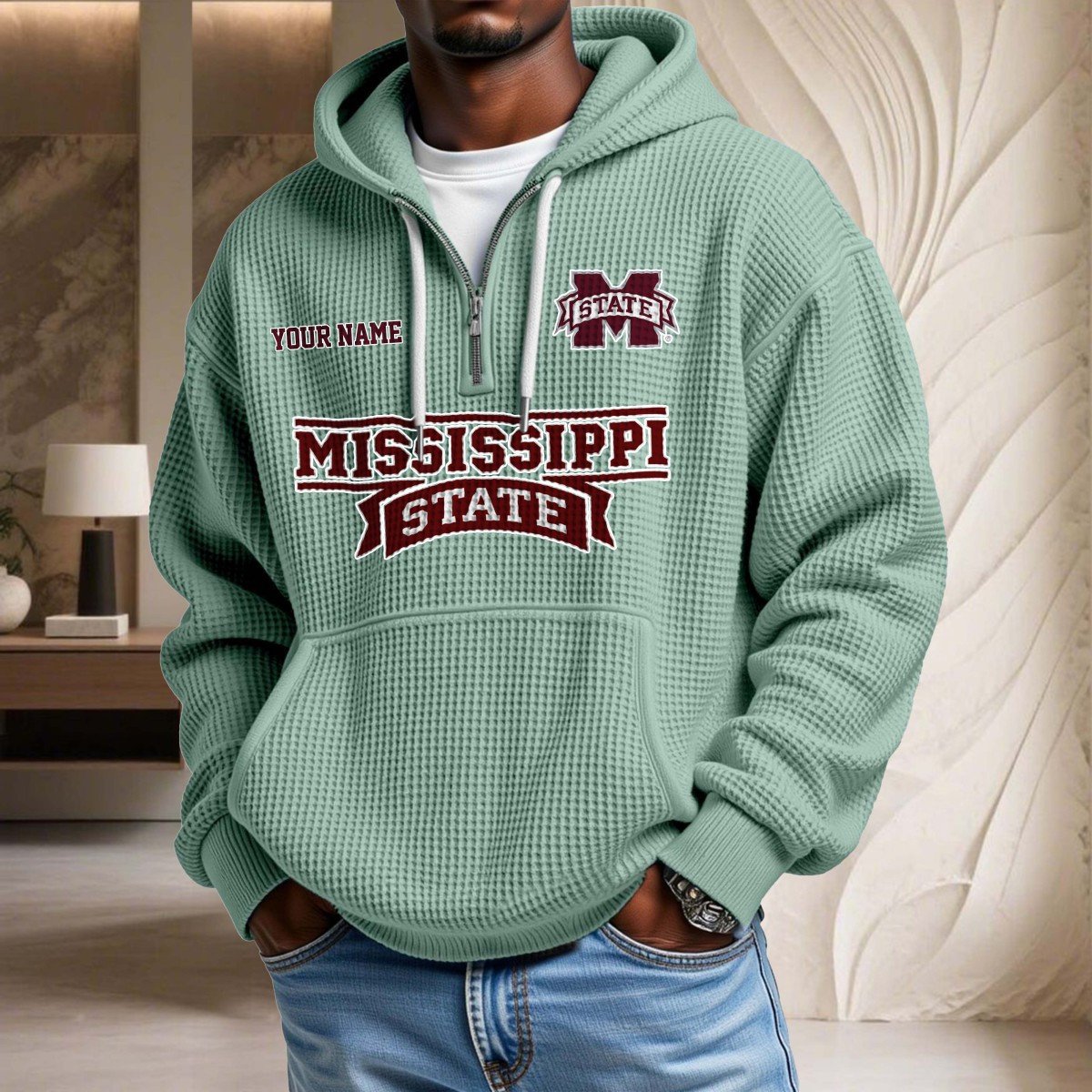 Sweat à capuche en maille gaufrée Mississippi State Bulldogs – Image 8