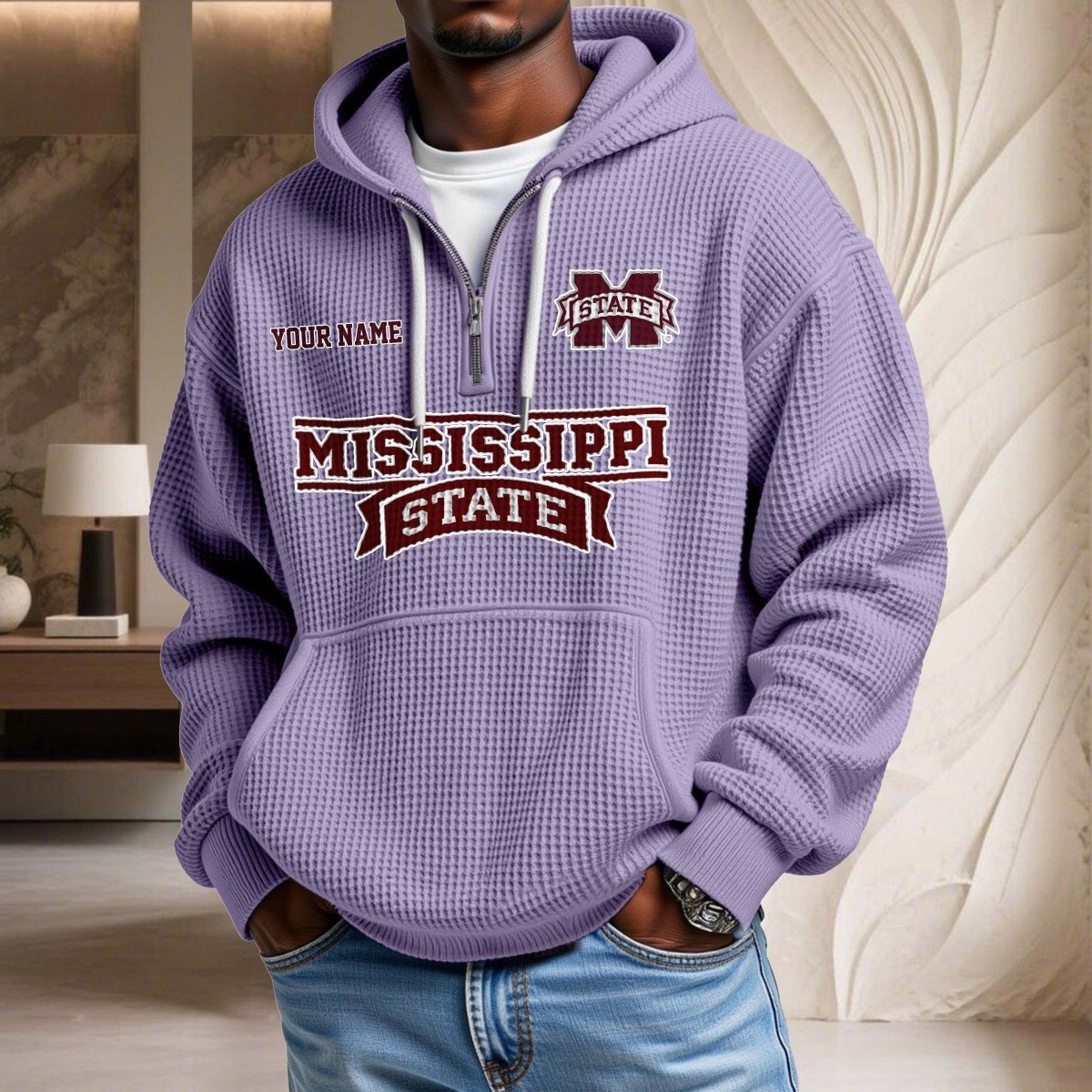 Sweat à capuche en maille gaufrée Mississippi State Bulldogs – Image 10