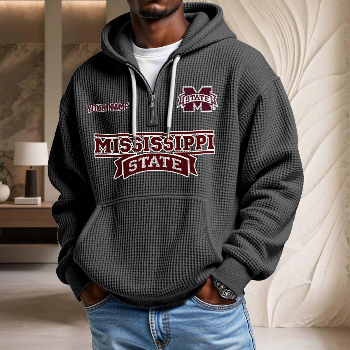 Sweat à capuche en maille gaufrée Mississippi State Bulldogs – Image 2