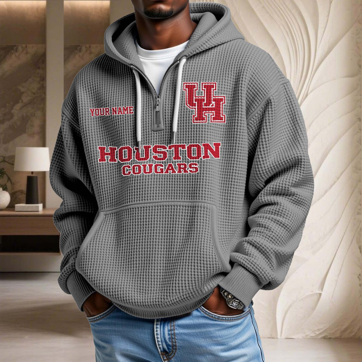 Sweat à capuche en maille gaufrée Houston Cougars – Image 6