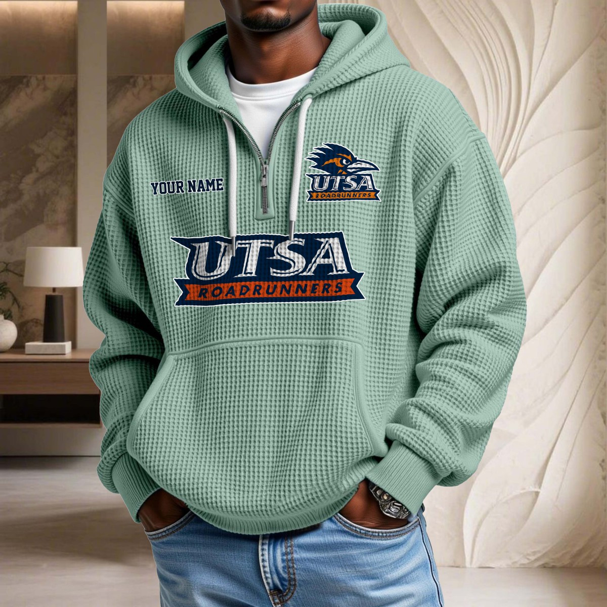 Sweat à capuche en maille gaufrée Utsa Roadrunners – Image 8