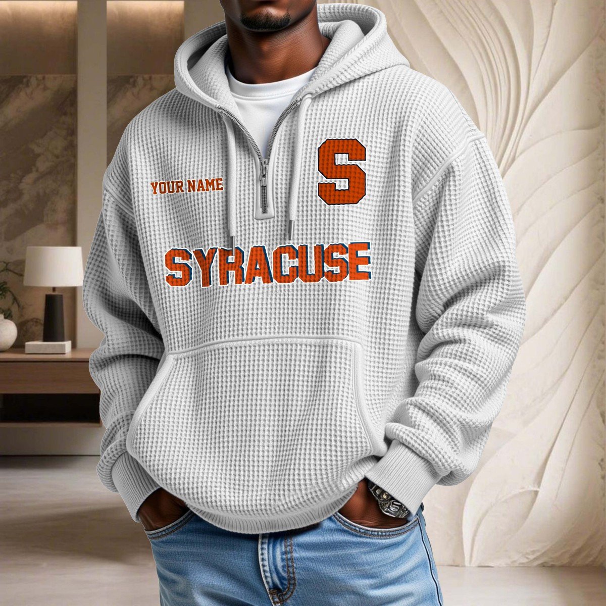 Sweat à capuche en maille gaufrée Syracuse Orange – Image 3