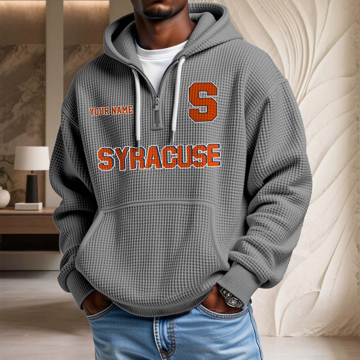 Sweat à capuche en maille gaufrée Syracuse Orange – Image 6