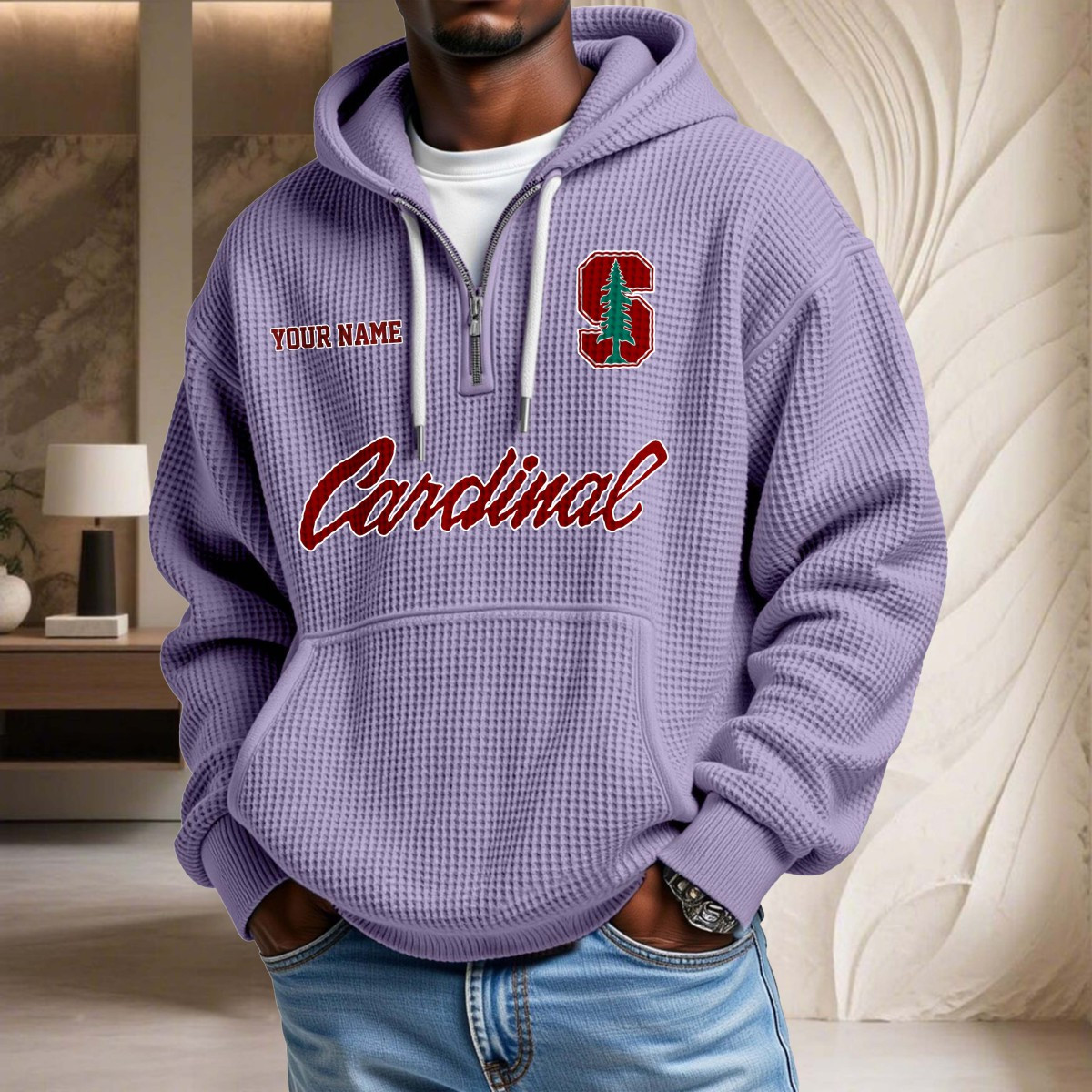 Sweat à capuche en maille gaufrée Stanford Cardinal – Image 10