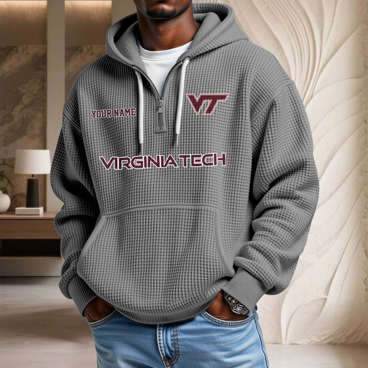 Sweat à capuche en maille gaufrée Virginia Tech Hokies – Image 6