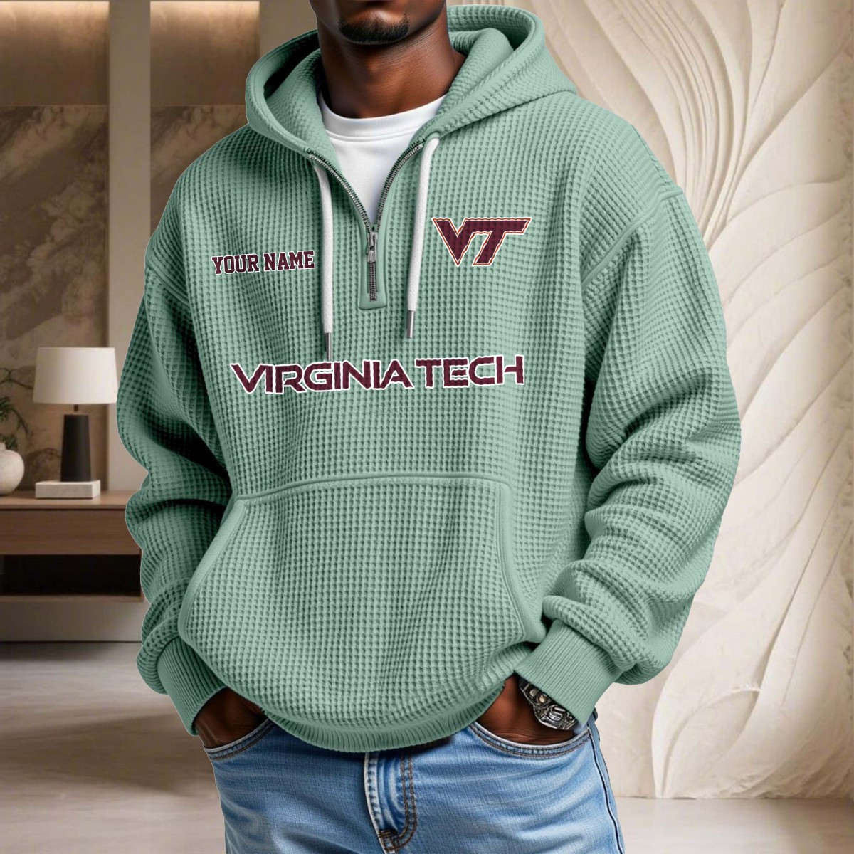 Sweat à capuche en maille gaufrée Virginia Tech Hokies – Image 8