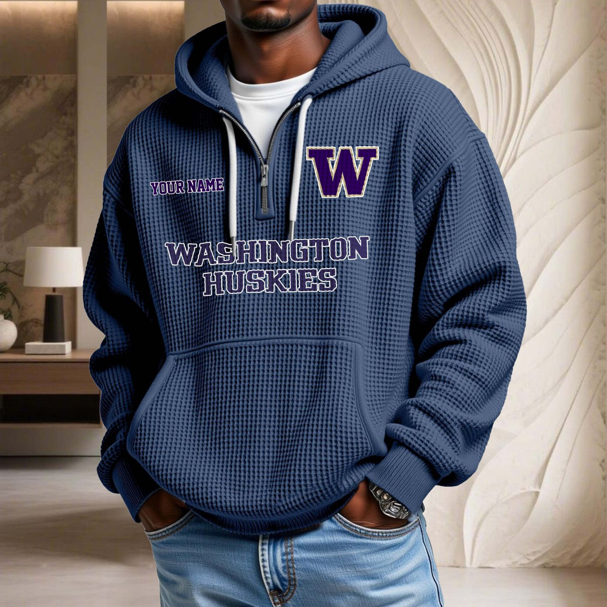Sweat à capuche en maille gaufrée Washington Huskies – Image 5