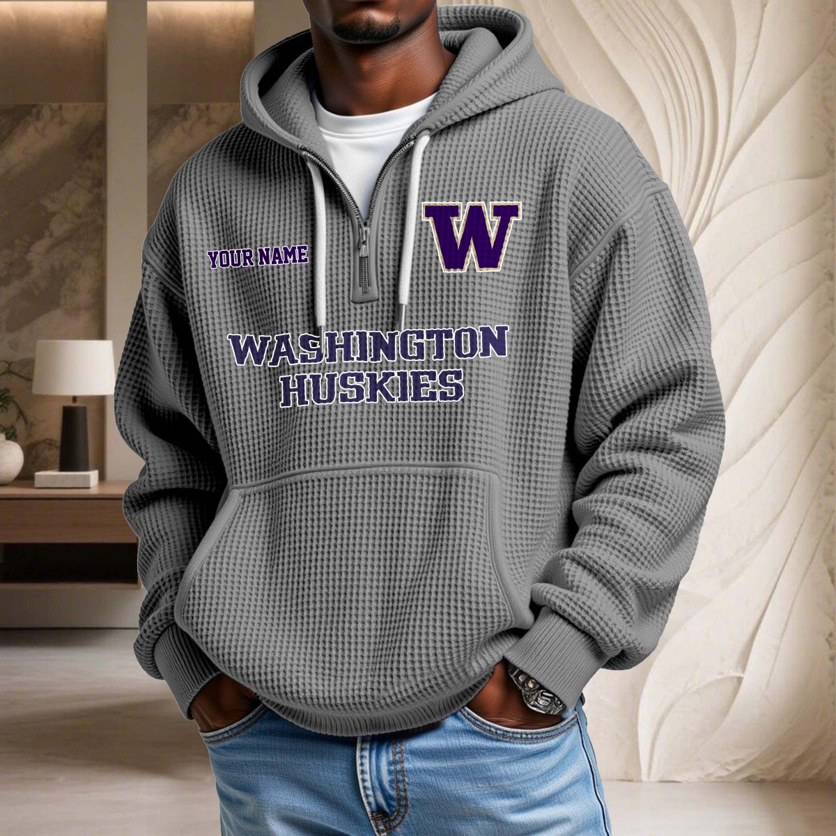 Sweat à capuche en maille gaufrée Washington Huskies – Image 7