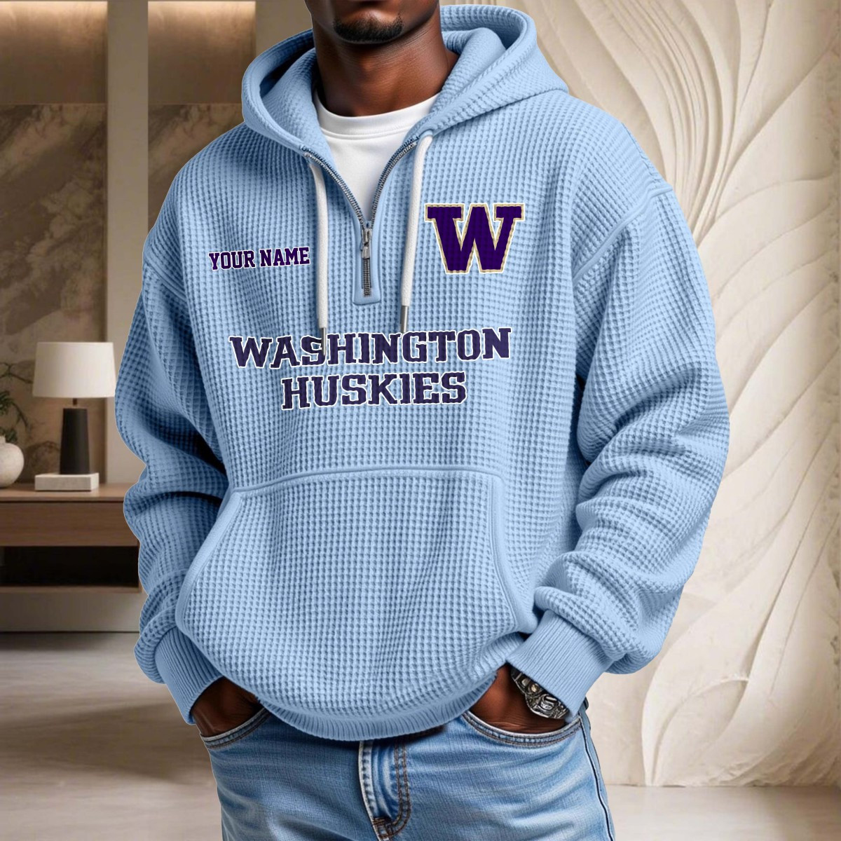 Sweat à capuche en maille gaufrée Washington Huskies – Image 8