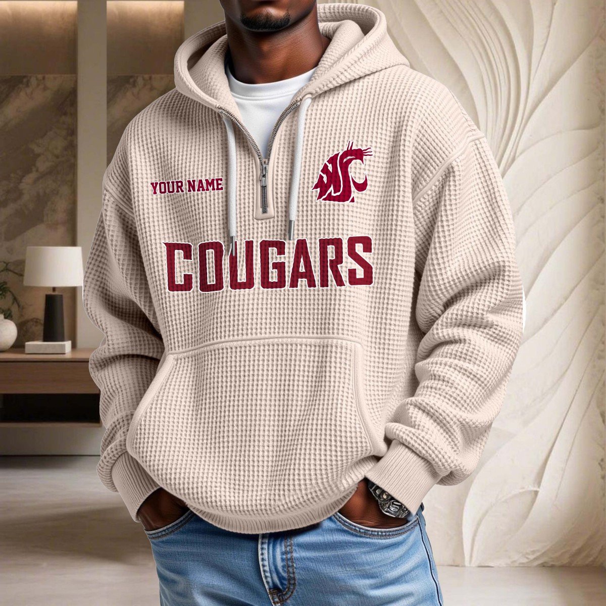 Sweat à capuche en maille gaufrée Washington State Cougars – Image 5