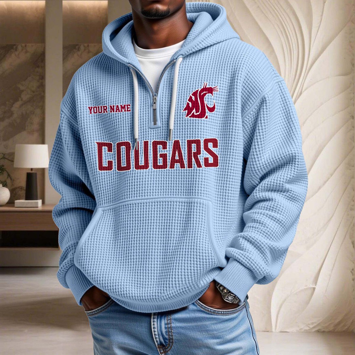 Sweat à capuche en maille gaufrée Washington State Cougars – Image 7