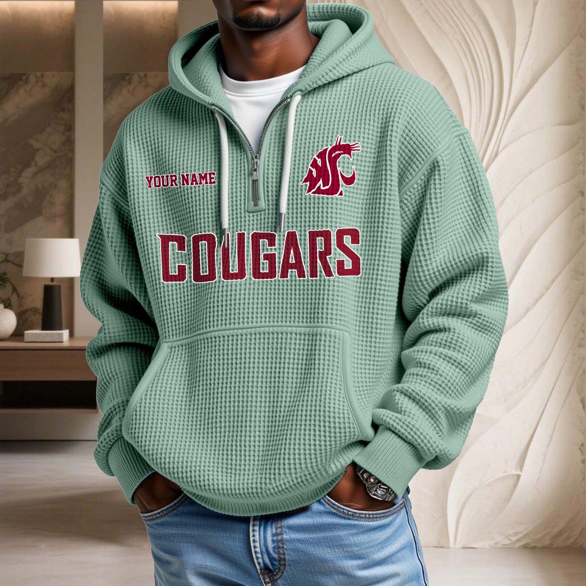 Sweat à capuche en maille gaufrée Washington State Cougars – Image 8