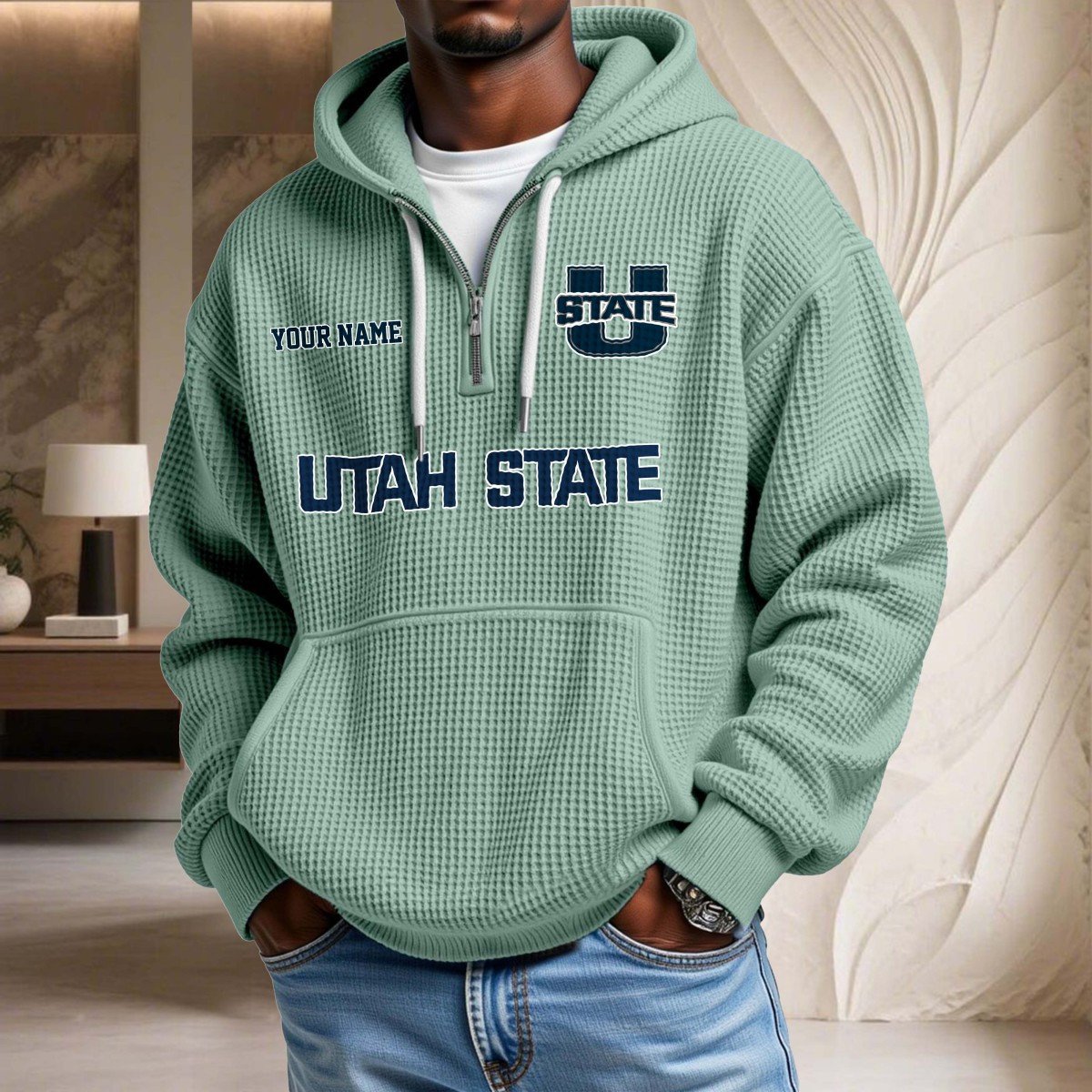 Sweat à capuche en maille gaufrée Utah State Aggies – Image 8