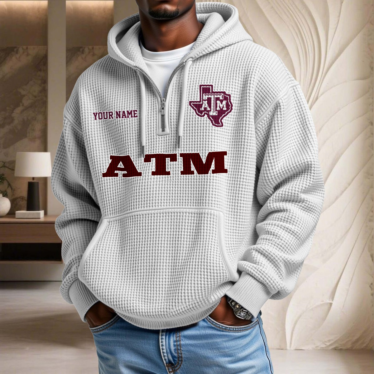 Sweat à capuche en maille gaufrée Texas A&M Aggies – Image 2