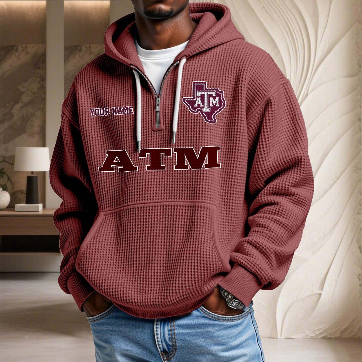 Sweat à capuche en maille gaufrée Texas A&M Aggies – Image 3