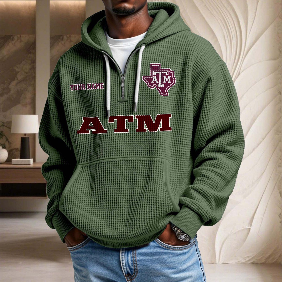 Sweat à capuche en maille gaufrée Texas A&M Aggies – Image 9