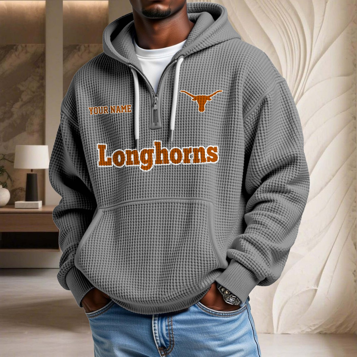 Sweat à capuche en maille gaufrée Texas Longhorns – Image 6