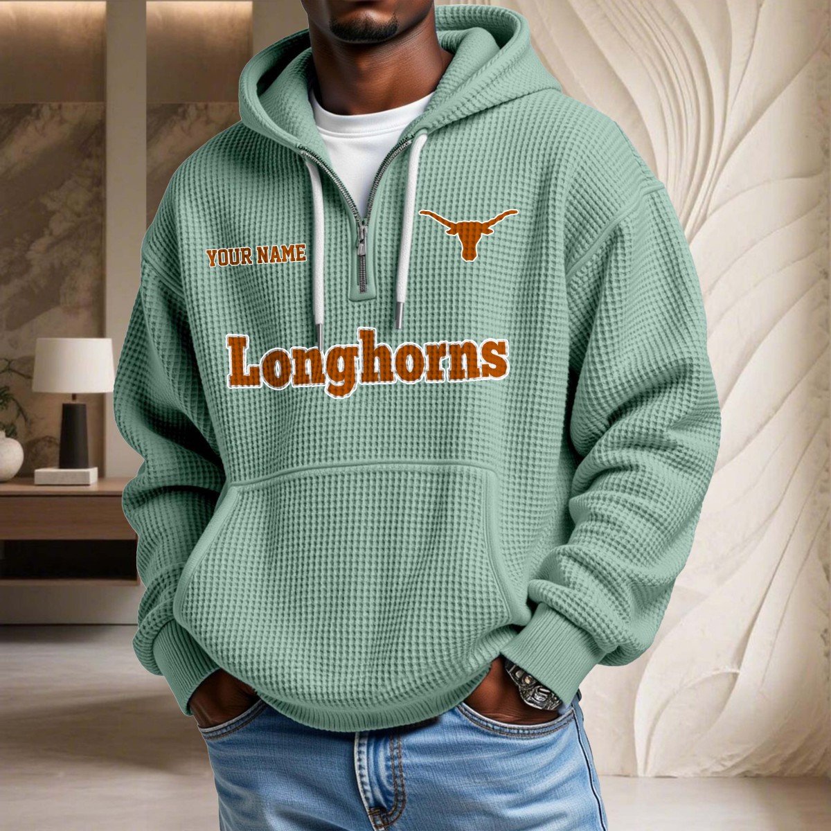 Sweat à capuche en maille gaufrée Texas Longhorns – Image 8