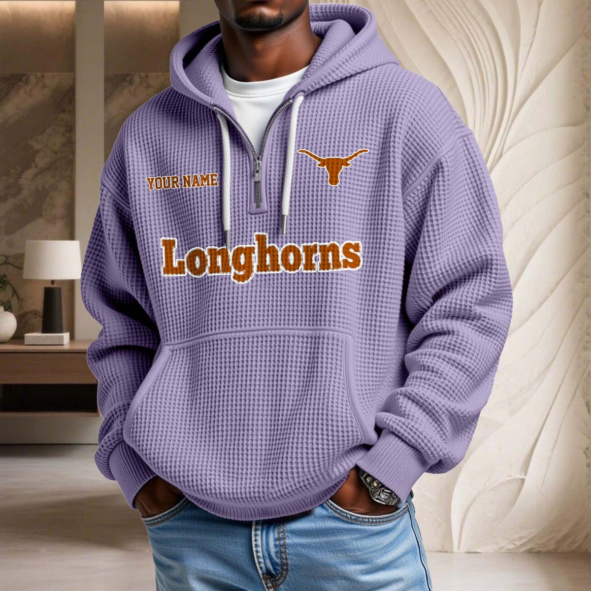 Sweat à capuche en maille gaufrée Texas Longhorns – Image 10