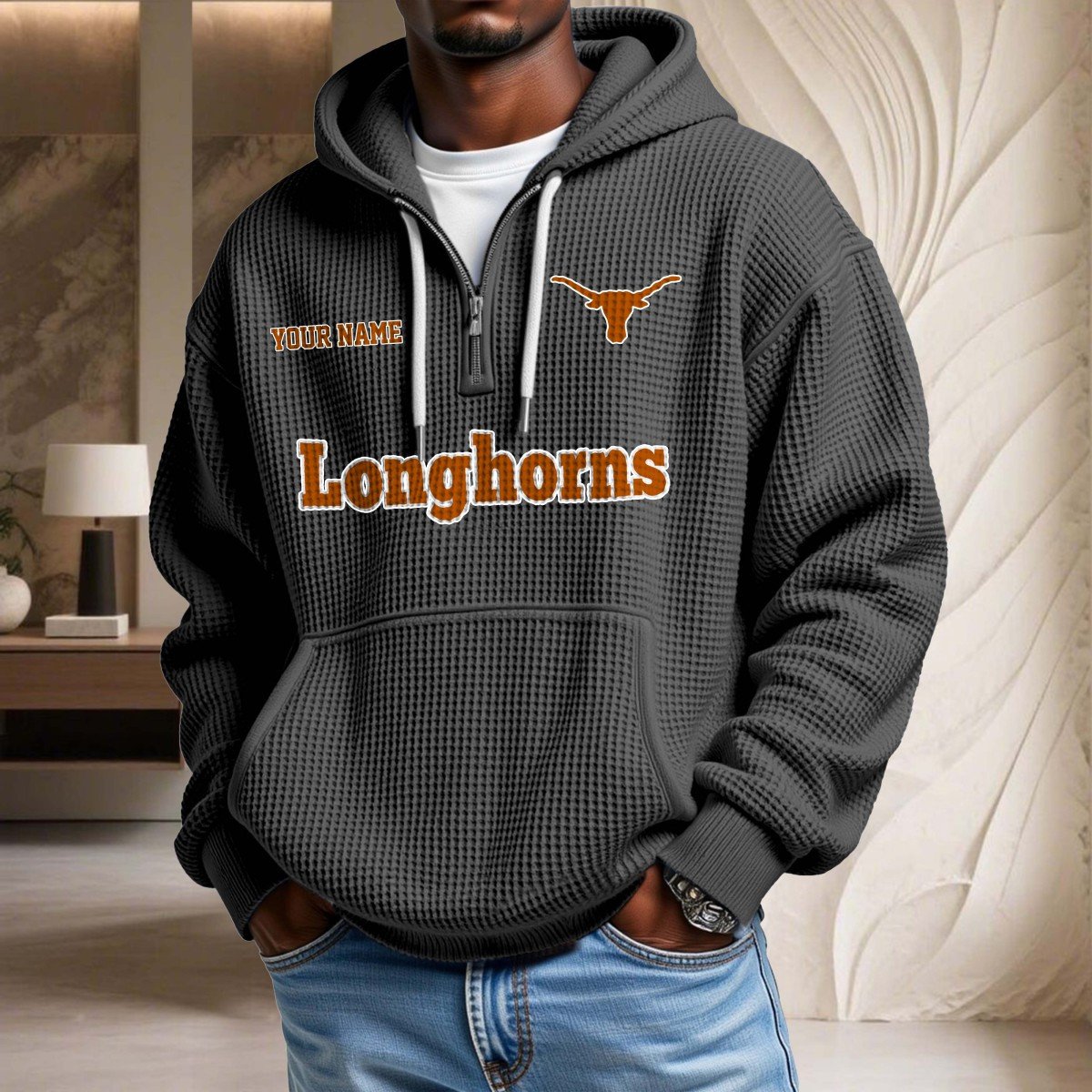 Sweat à capuche en maille gaufrée Texas Longhorns – Image 2