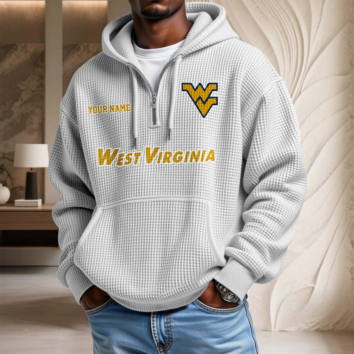 Sweat à capuche en maille gaufrée West Virginia Mountaineers – Image 3